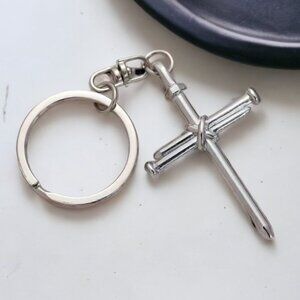 3 Nail Cross Keychain Religious Christian Key Ring Accessory Silver Unisex Gift